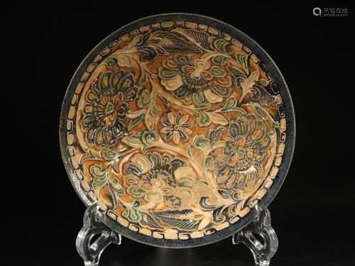 Tang: three-color carved plateHigh end of 5 cm diameter 18.5...