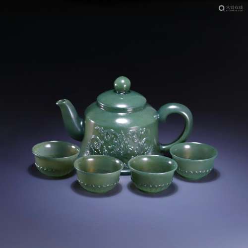 , a set of hetian jade pot, size: pot * * 9.6 * 14.3 * 9.6 c...
