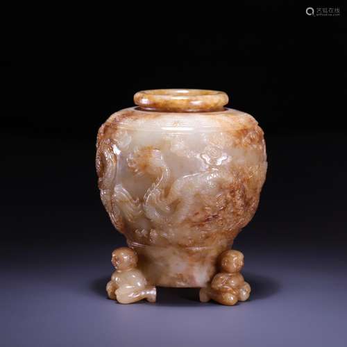 , hetian jade dragon grain three-legged bottle, size: 11 * *...