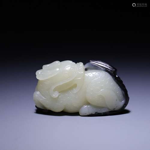 Jade, hetian jade seed material kirin back books, size: 6.4 ...