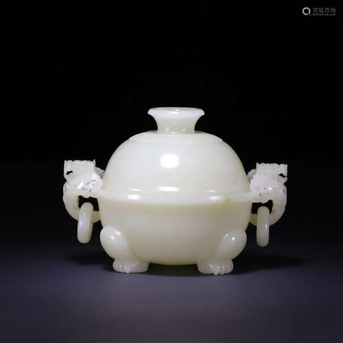 And hetian jade dragon ear ring cover furnace, size: 12 * * ...