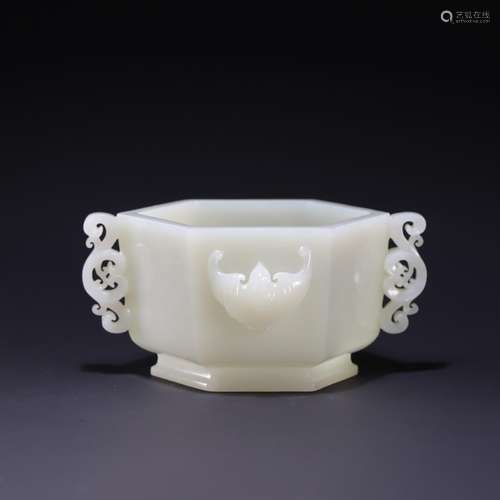 , hetian jade bats grain ears six arrises furnace, size: 12 ...