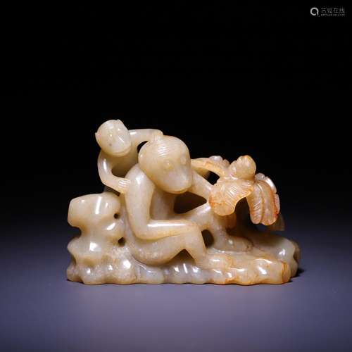 Hetian jade, seed makings double monkey dashanzi furnishing ...