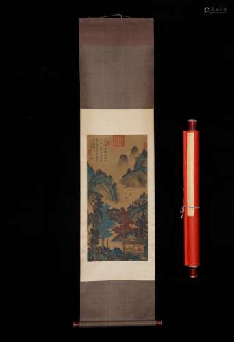 , shaft head Zhao Boju landscape figure silk scroll porcelai...