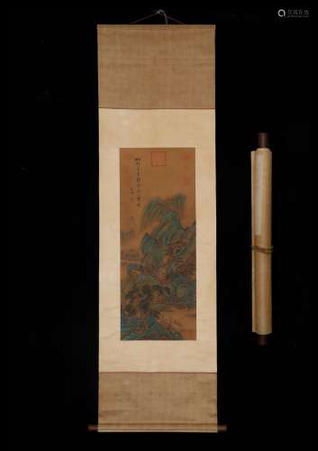 , li cheng landscape figure silk scrollSize, 34 * 87