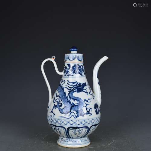 Blue and white dragon pear-shaped pot of antique vase 19521 ...