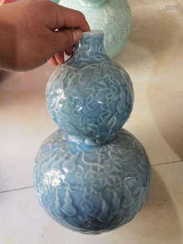 Sky blue glaze fertility bottle gourd carving