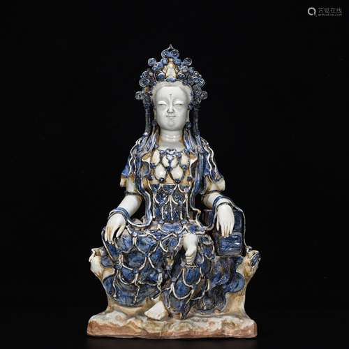 Blue and white witnessing a bodhisattva's statue53 cm wi...