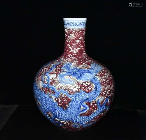 Blue and white youligong red sea water dragon grain tree 45 ...