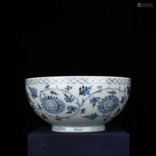 Blue and white tie up branch flowers poetry bowl antique vas...