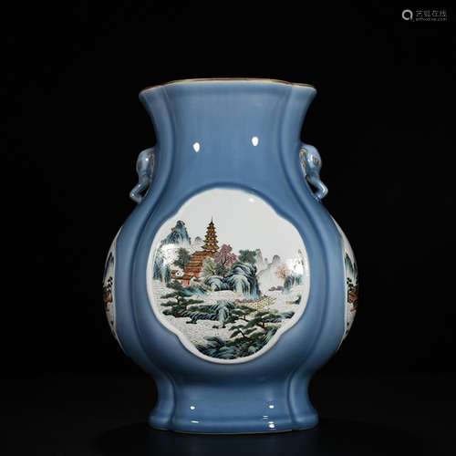 A castle in the sky blue glaze medallion pastel landscape el...