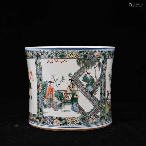 Colorful stories of west chamber grain brush pot antique vas...