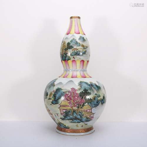 Castle in the colored enamel landscape grain gourd bottle19 ...