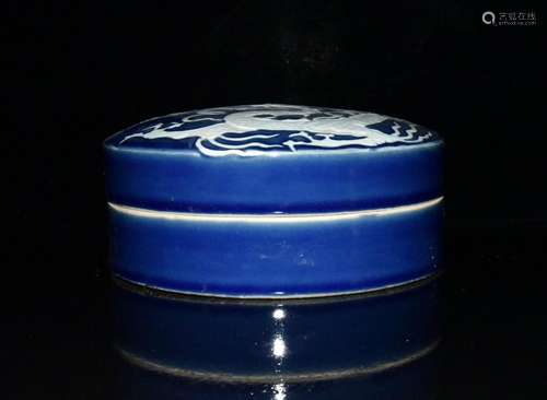 Generation of ji blue white carved dragon inkstone x20.5 9.8...