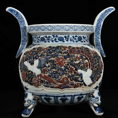 Blue and white youligong model peacock peony grains halberd ...