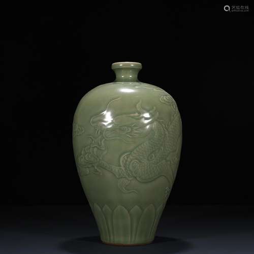 Longquan celadon plum green glaze carved dragon mei bottles ...