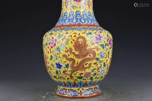 Yellow colored enamel flowers to dragon bring up the bottle ...