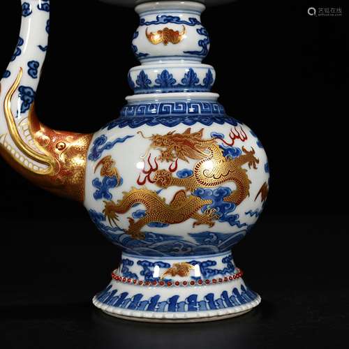 Blue and white alum red paint YunLongWen Ben pot22 * 16 cm