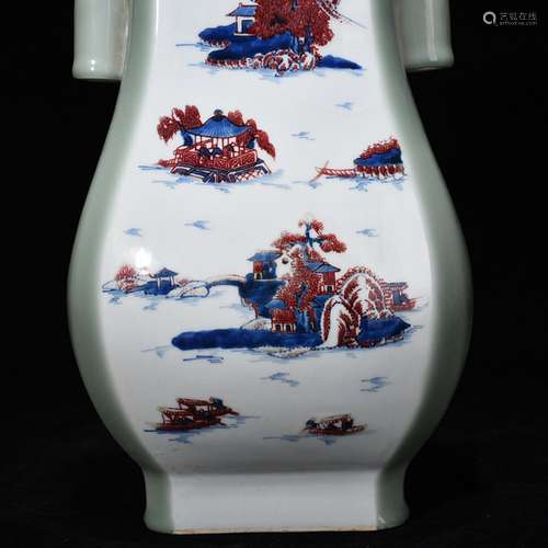 Pea green glaze porcelain youligong landscape penetration ea...