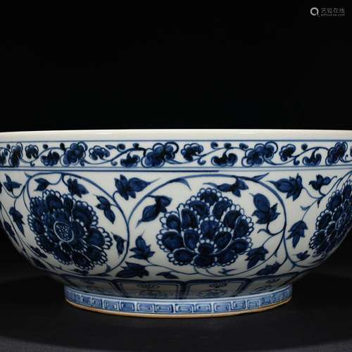 Blue and white peony lines bowl 16.5 x 41 cm