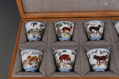 Colored enamel ten dogs perfect cup of antique antiques of a...