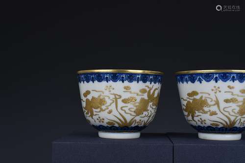 Blue and white heap gold the gold cup antique antique ancien...