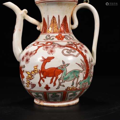 Wanli multicoloured pine deer floral print ewer 22 * 18 cm