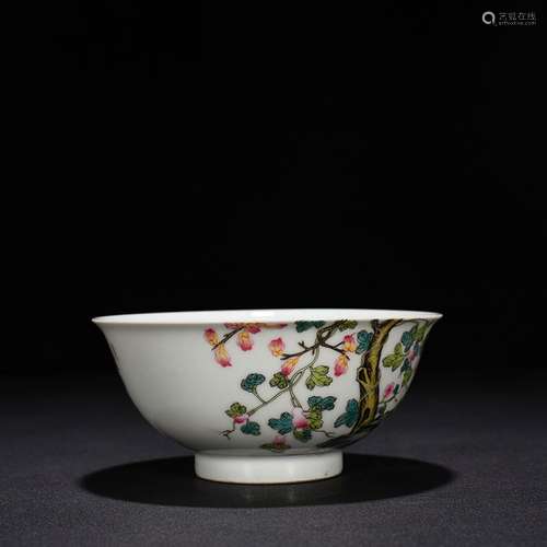 Pastel peony flowers and birds green-splashed bowls 7 x 15 c...