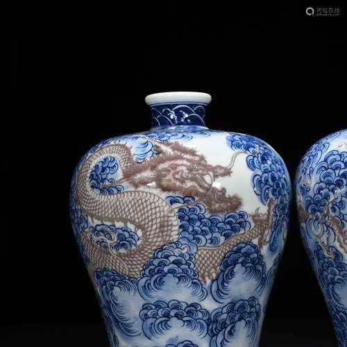 Blue and white youligong YunLongWen mei bottles of 33 * 17 c...