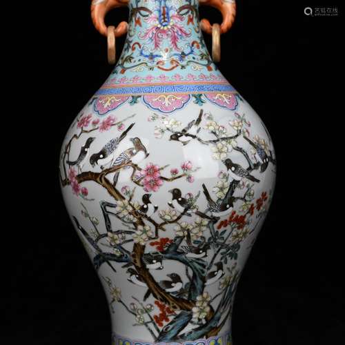 Pastel magpies plum blossom like ears antique vases, antique...