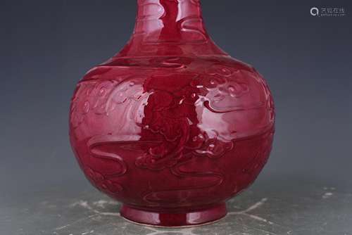 Most carmine red glaze carving xiangyun bottles of 40 * 26 c...