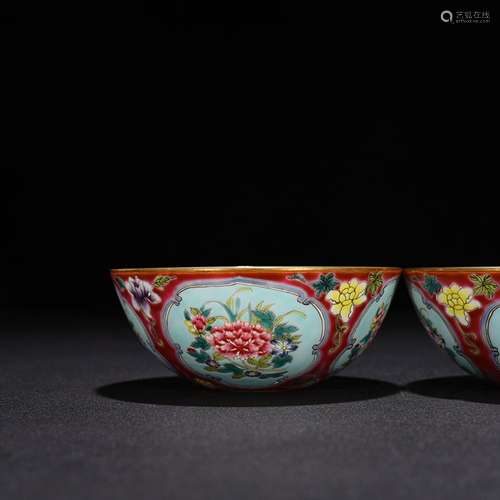 Carmine colored enamel to the peony flowers lines lie the fo...