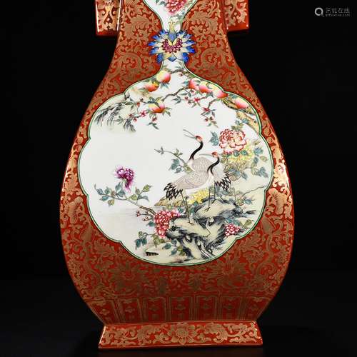 Alum red colour with medallion enamel painting of flowers an...