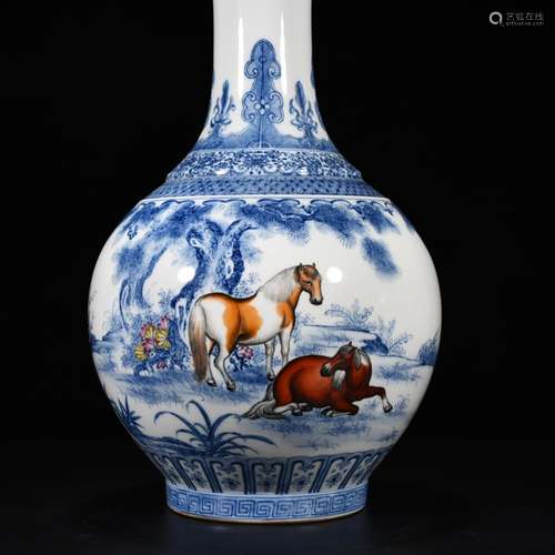 Blue and white enamel horse grain bottle 45 * 21 cm