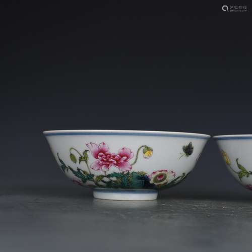 Colored enamel corn poppy flower butterfly bowl antique anti...