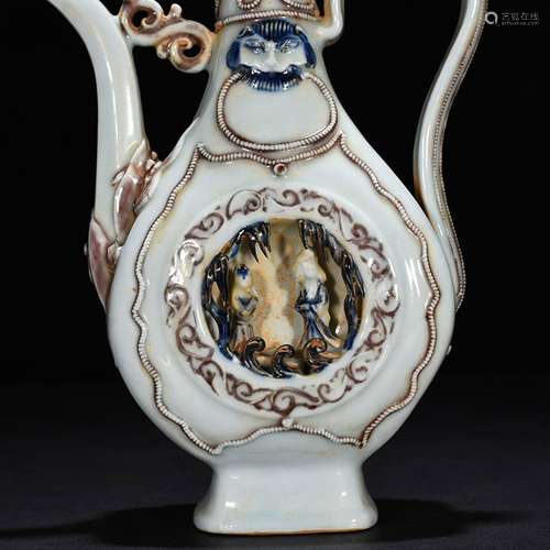 Blue and white youligong hollow-out figures ewer 26 * 19 cm