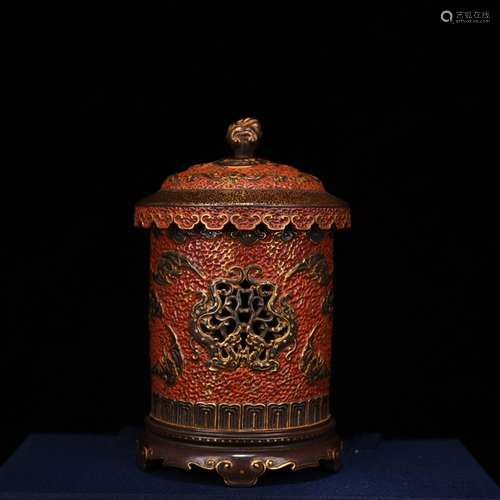 Alum red paint antique ancient porcelain carving hollow-out ...