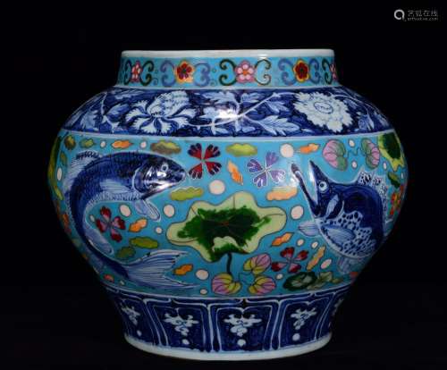 Blue and white color cloisonne wire inlay enamel fish tank 3...