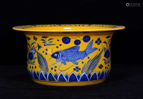 Yellow glaze porcelain basin 13 * 26 m fish and algae