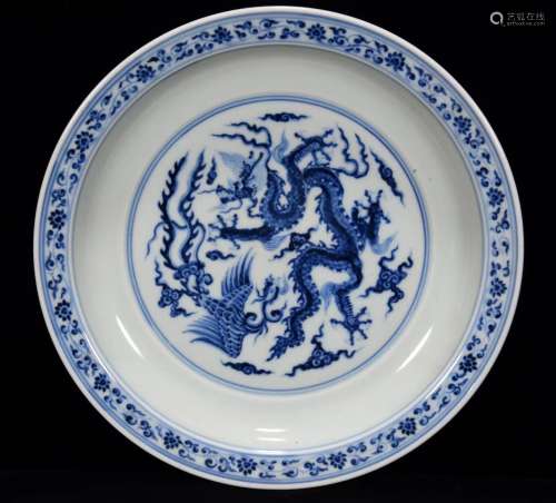 Blue and white longfeng tray 4 years * 23 m