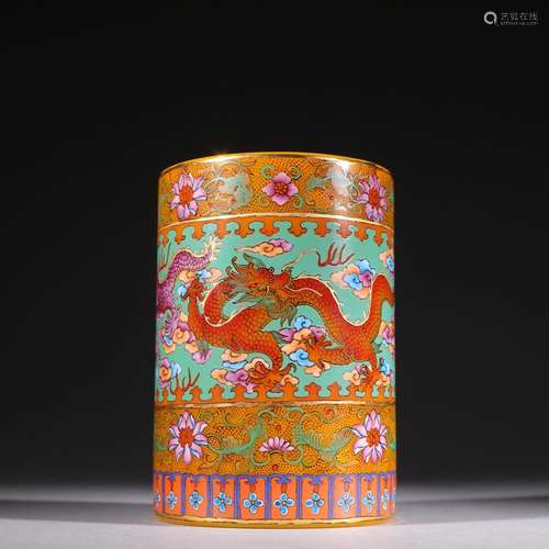 Old feeder painted enamel color auspicious dragon four pen c...