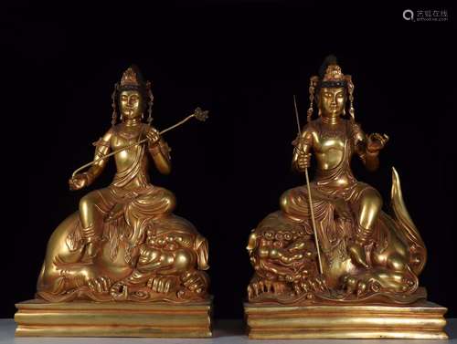 Copper and gold manjusri samantabhadra statuesTotal weight s...