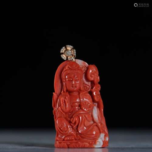 Old coral ruyi guan Yin pendantSpecification: high generous ...