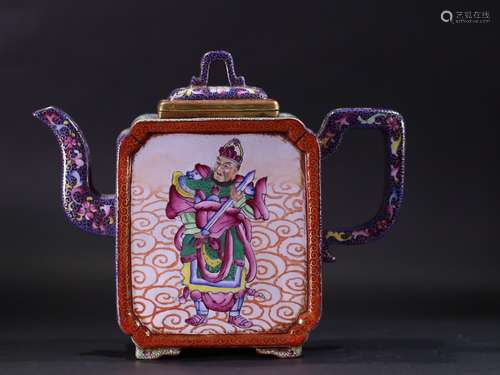 Stories of colored enamel window teapot.Specification: high ...