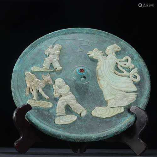 Stories of bronze inlaid shoushan stone bronze mirrorSpecifi...