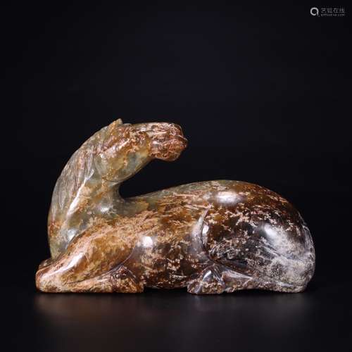 Hetian jade lying horsesSize 16 cm wide and 5 cm high 9.5 cm...