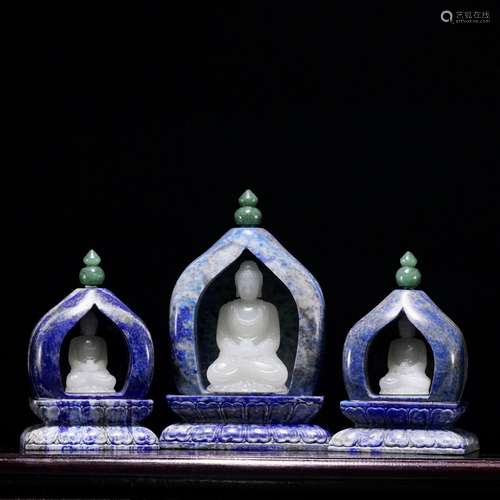 Hetian jade iii Buddha statue.Big niches: height: 12.6 cm. L...