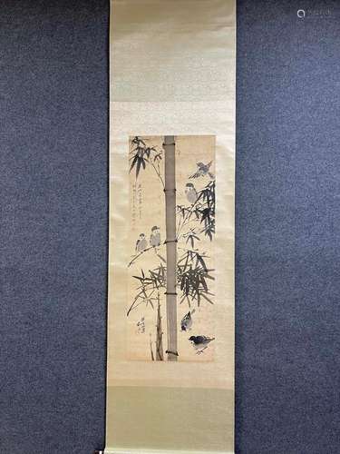 Xu beihong, silk scroll, 109 x 42 cm