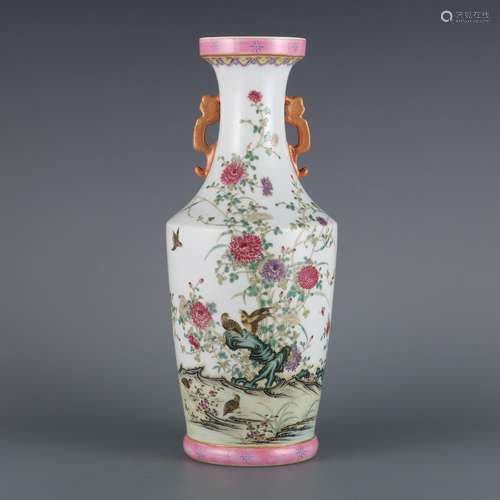 Pastel quail chrysanthemum grain pipa statue.Size: height 34...