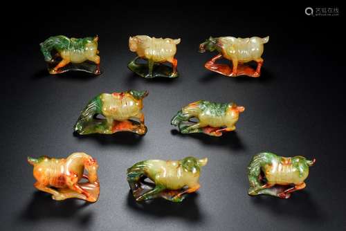 , hetian jade, eight horse, the quality of the jade is exqui...